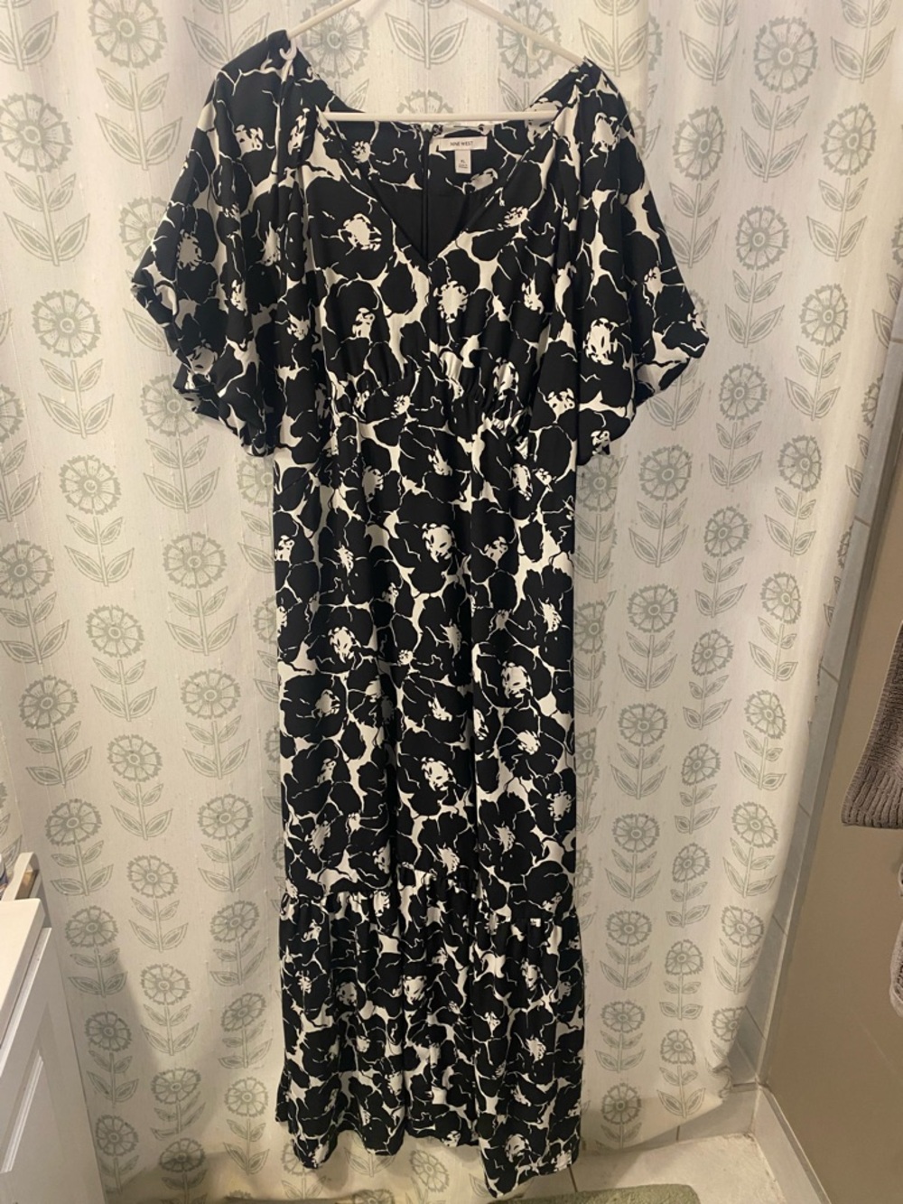 Women's Nine West Empire Waist Bishop Sleeve V-Neck Maxi Dress XL
